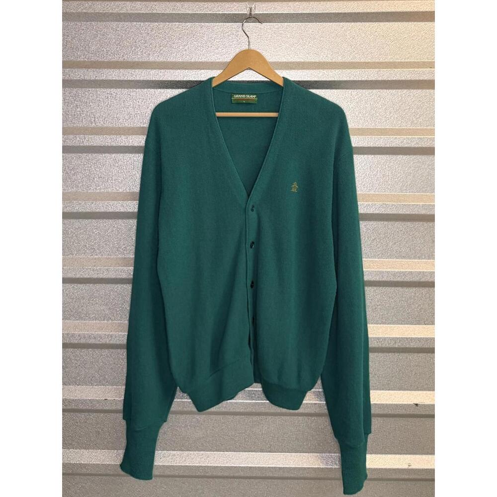 Vintage Grand Slam Men's Teal Green V-Neck Cardigan Sweater Size Large